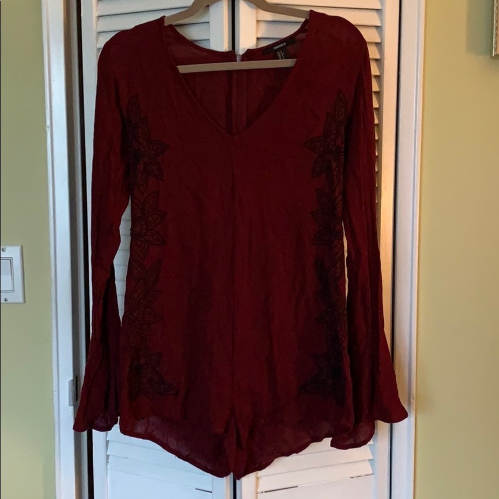 Maroon and black bell sleeve romper